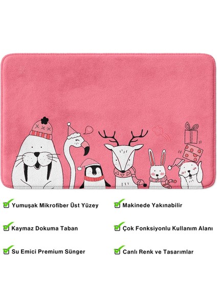 Sevimli Tasarımlı Yılbaşı Dekoru Banyo Paspası, Kaymaz Taban, Makinede Yıkanabilir, Yeni Yıl Paspası (40X60) fırsatları