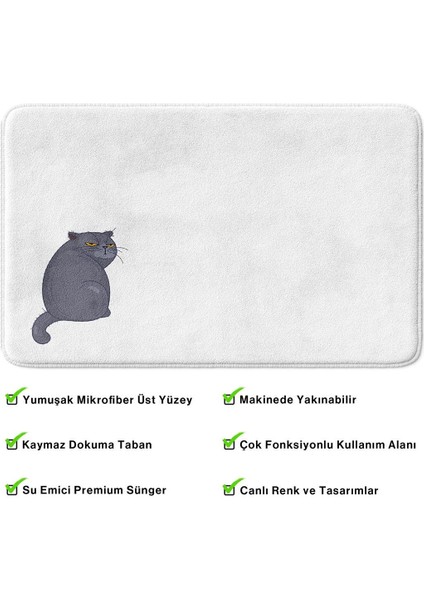 Sevimli Tasarımlı Mikrofiber Banyo Paspası, Kaymaz Taban, Makinede Yıkanabilir (50X80)