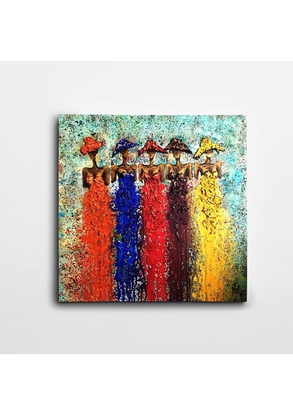 Kadınlar ve Renkler Çizim Modern Sanat Kare Kanvas Tablo
