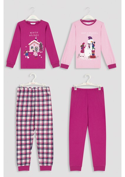 Çok Renkli Kız Çocuk Holiday Pijama Takımı