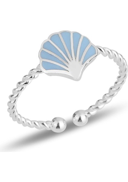 Gümüş Mavi Mineli Midye Ayarlamalı Çocuk Yüzüğü