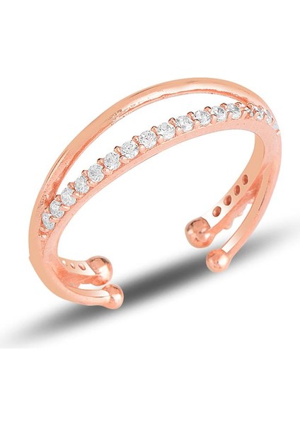 Gümüş Rose Zirkon Taşlı Ayarlamalı Yüzük