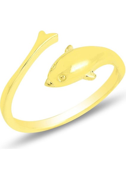 Gümüş Altın Yaldızlı Üstten Ayarlamalı Yunus Balığı Yüzük