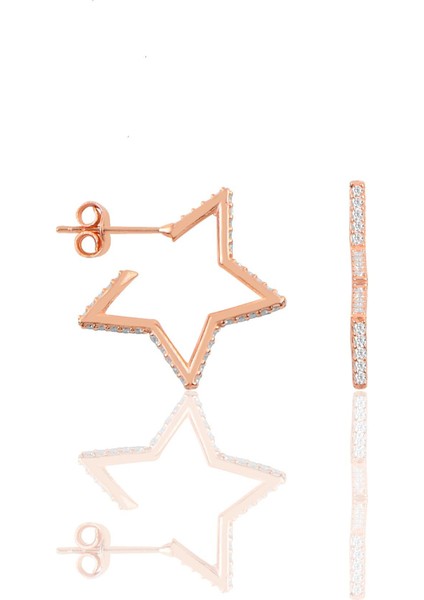 Gümüş Rose Zirkon Taşlı Star Küpe