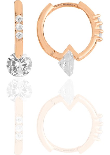 Gümüş Rose Zirkon Taşlı Tasarım Halka Küpe