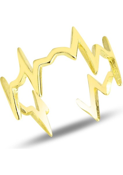 Gümüş Altın Yaldızlı Kalp Ritmi Ayarlamalı Yüzük