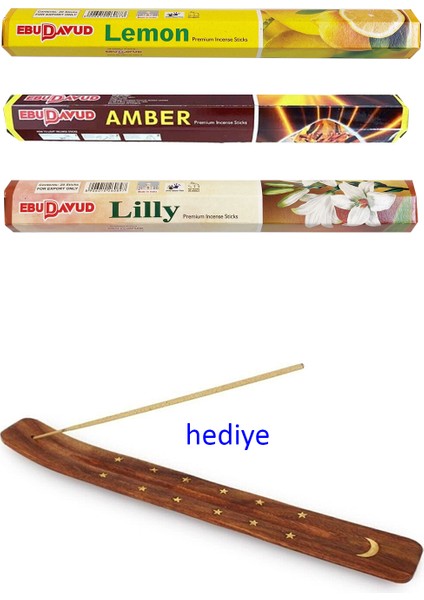 3 Paket 20 Çubuklu Tütsü Limon - Amber - Lilly - Kayık Hediyeli