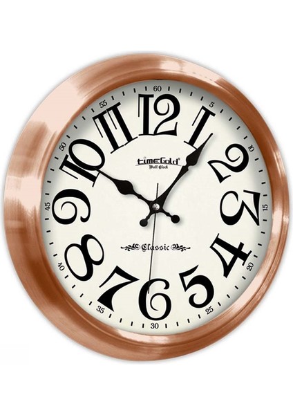 Bakır Renkli Metal Çerçeveli Salon Ofis Duvar Saati 34 cm