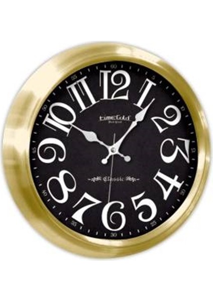 Altın Renkli Metal Çerçeveli Salon Ofis Duvar Saati 34 cm