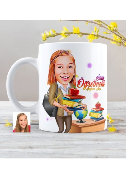 Kişiye Özel Bayan Öğretmen Karikatürlü Beyaz Kupa Bardak - 4