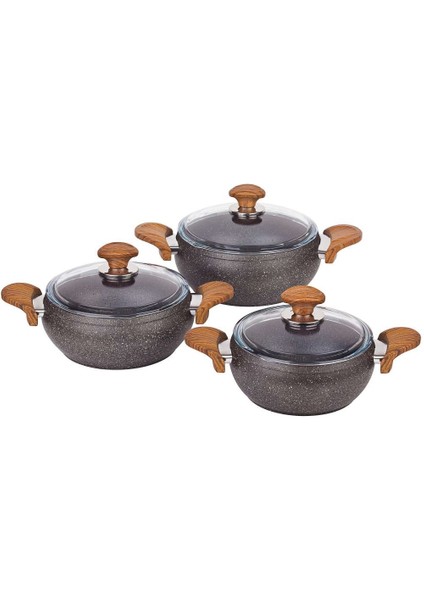 K521.03 Gri Güveç Granit 3'lü Tencere Set