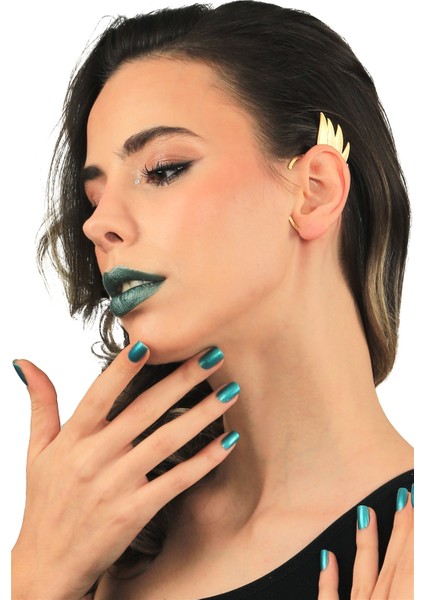 Kadın Mat Altın Renk Kaplama Sol Kulak Geçirmeli Model Yaprak Formlu Ear Cuff Küpe