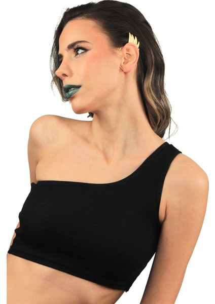 Kadın Mat Altın Renk Kaplama Sol Kulak Geçirmeli Model Yaprak Formlu Ear Cuff Küpe modelleri