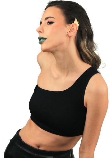 Kadın Mat Altın Renk Kaplama Sol Kulak Geçirmeli Model Yaprak Formlu Ear Cuff Küpe fırsatları