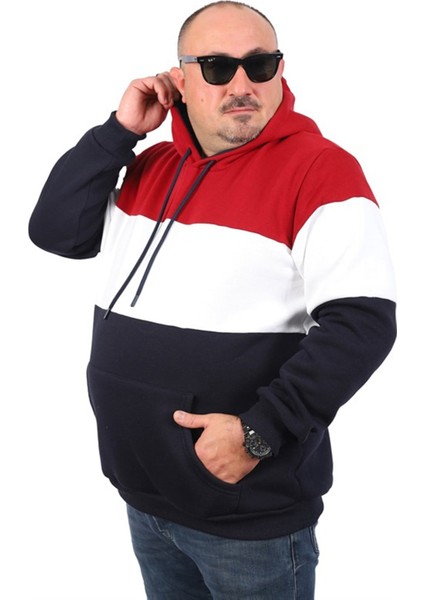 Büyük Beden Parçalı Kapüşonlu Sweat 22736 Bordo