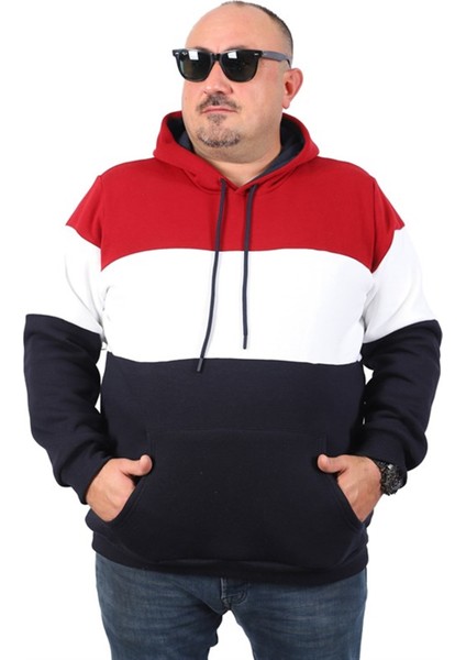 Büyük Beden Parçalı Kapüşonlu Sweat 22736 Bordo modelleri