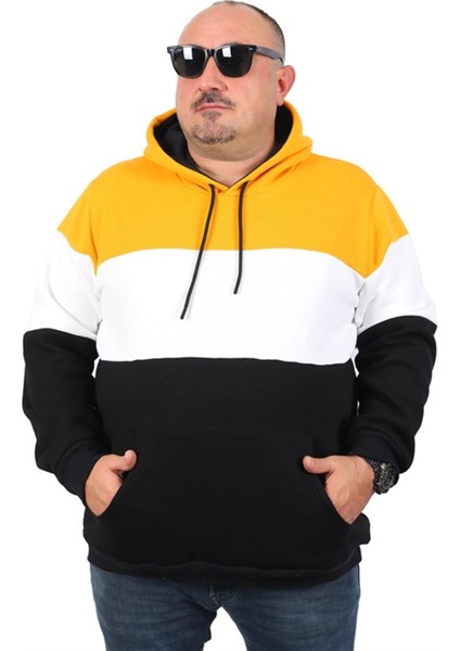 Büyük Beden Parçalı Kapüşonlu Sweat 22736 Hardal fiyatları