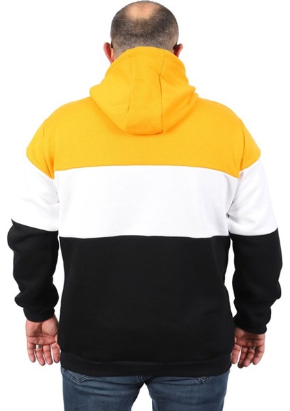 Büyük Beden Parçalı Kapüşonlu Sweat 22736 Hardal modelleri