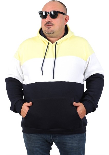 Büyük Beden Parçalı Kapüşonlu Sweat 22736 Sarı modelleri