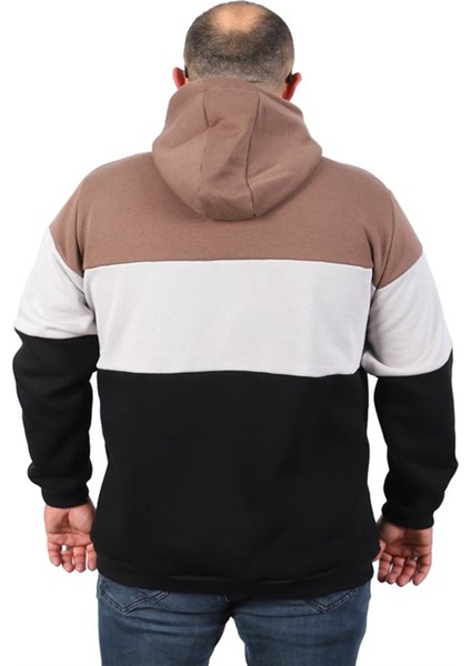 Büyük Beden Parçalı Kapüşonlu Sweat 22736 Taba modelleri