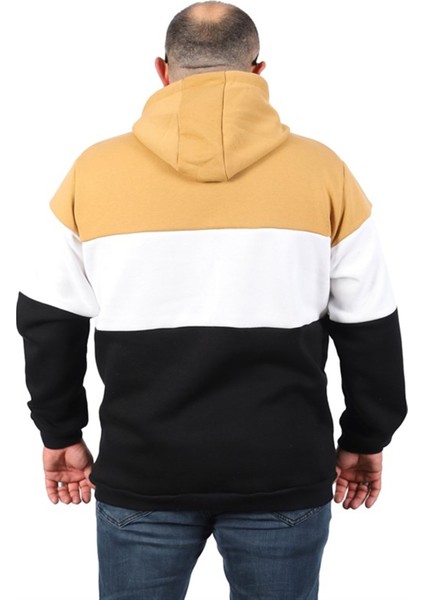 Büyük Beden Parçalı Kapüşonlu Sweat 22736 Vizon modelleri