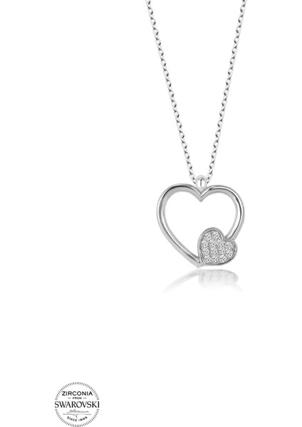 Taşlı Gümüş Kalp Kolye