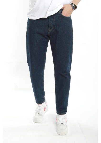 The Trend Man Koyu Lacivert Taşlamasız Boyfriend Jeans Pantolon