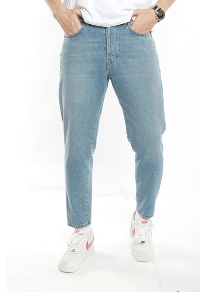 Taşlamalı Mavi Boyfriend Jeans Pantolon
