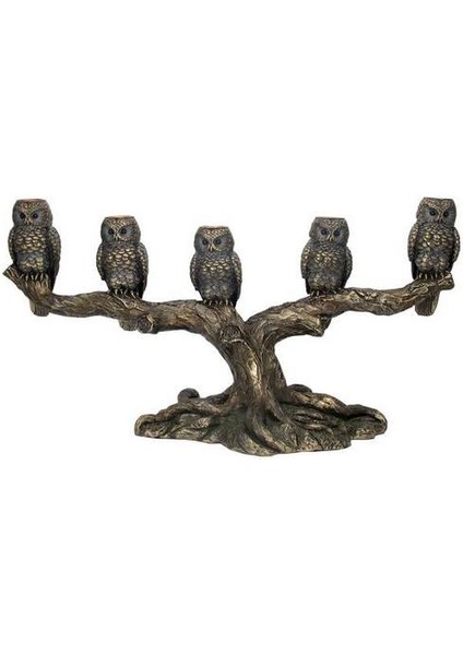 Collection Bronz Renk 5li Mumluk Baykuş Figürü 42CM