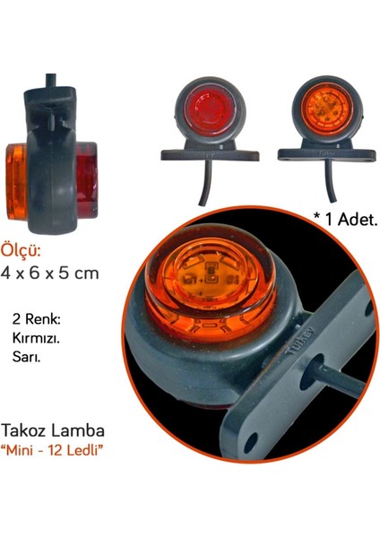 Mini Takoz Lamba 12 Ledli Kırmızı Sarı 10 Adet Yüksek Işık