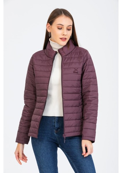 SN659 Basıc Padded Coat Mürdüm Günlük Kadın Şişme Mont
