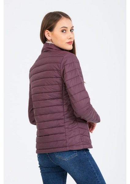 SN659 Basıc Padded Coat Mürdüm Günlük Kadın Şişme Mont modelleri