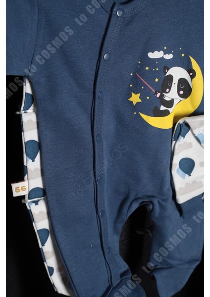 Cosmos Panda Baskılı Lacivert Bebek Tulum 0-3 Ay 56-62 + Şapka fırsatları