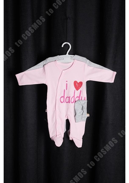 Cosmos Daddy Baskılı Pembe Bebek Tulum 0-3 Ay 56-62 + Şapka