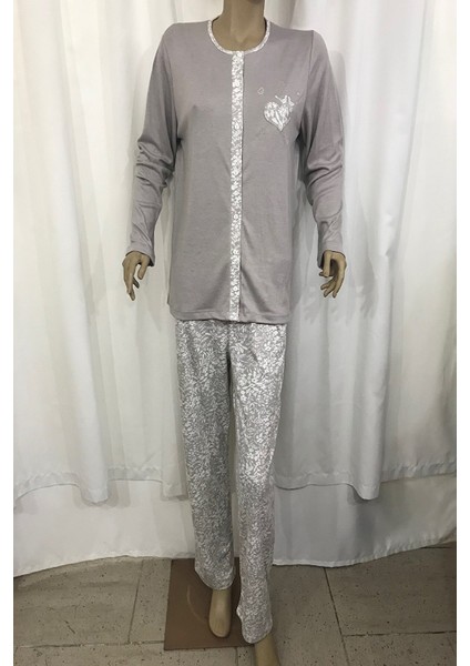 14283-NENA Bayan Orta Kalın Önden Açık Pijama Takımı-Gri fırsatları