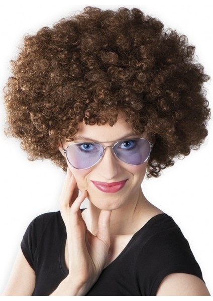 Kahve Renk Kıvırcık Afro Bonus Peruk Clz
