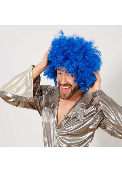 Mavi Renk Kıvırcık Afro Bonus Peruk Clz