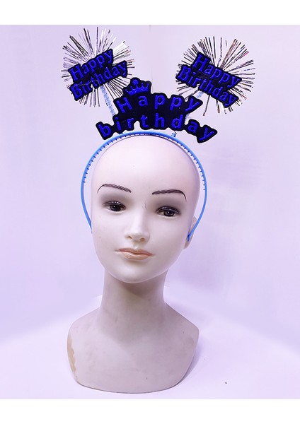 Happy Birthday Yazılı Püsküllü Neon Mavi Renk Doğum Günü Tacı 22X19 cm Clz