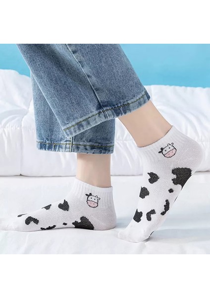 5'li Unisex Inek Desenli Pamuklu Bilek Çorap