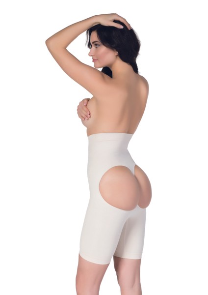 Kadın Ten Popo Açık Dikişsiz Yüksek Bel Paçalı Korse Ten