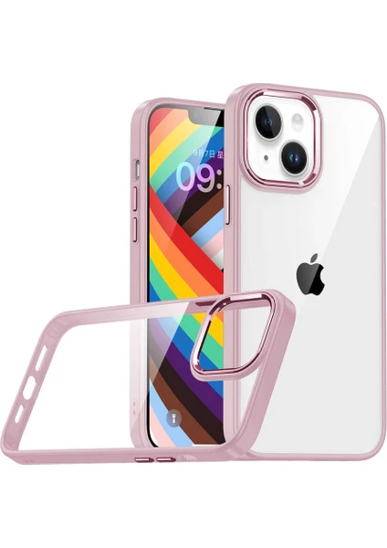 Caseart Apple iPhone 14 Plus Kapak Metal Kamera Korumalı Arkası Şeffaf Silikon Kılıf - Rose Gold