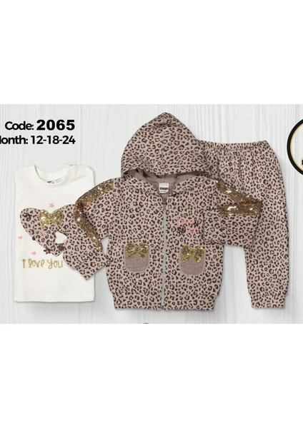 Novy Baby Leopar Desenli 3lü Kız Takım