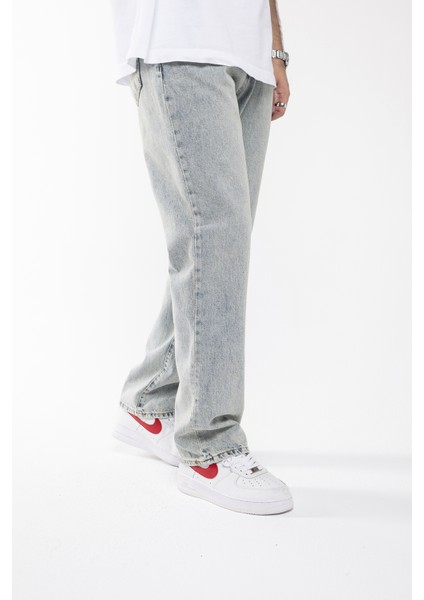Baggy Düz Koyu Buz Mavi Uzun Paça Boyfriend Jeans Pantolon