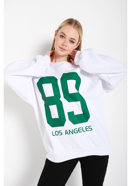 Kadın 89 Los Angeles Baskılı Oversize Sweatshirt modelleri