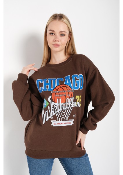 Kadın Chicago 76 Baskılı Oversize Sweatshirt