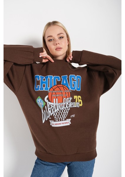 Kadın Chicago 76 Baskılı Oversize Sweatshirt