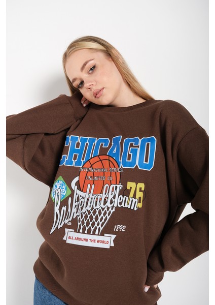 Kadın Chicago 76 Baskılı Oversize Sweatshirt