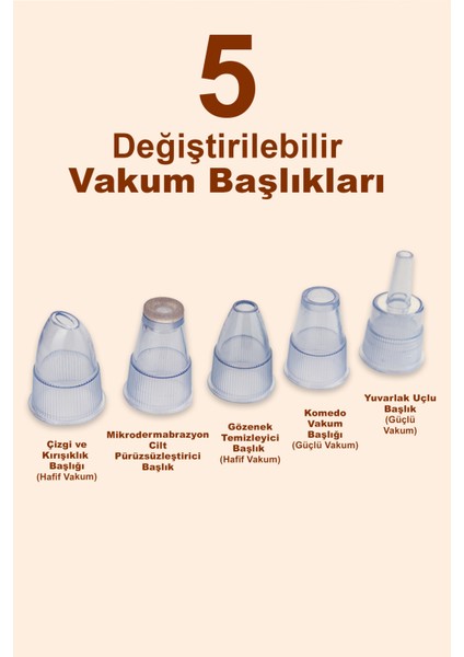 5 Başlıklı Cilt Temizleme Vakum Aleti Multifunctional Cleaning Instrument Kırmızı-Beyaz Detaylı