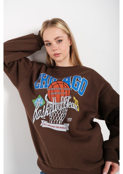 Kadın Chicago 76 Baskılı Oversize Sweatshirt