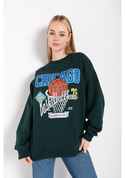 Kadın Chicago 76 Baskılı Oversize Sweatshirt